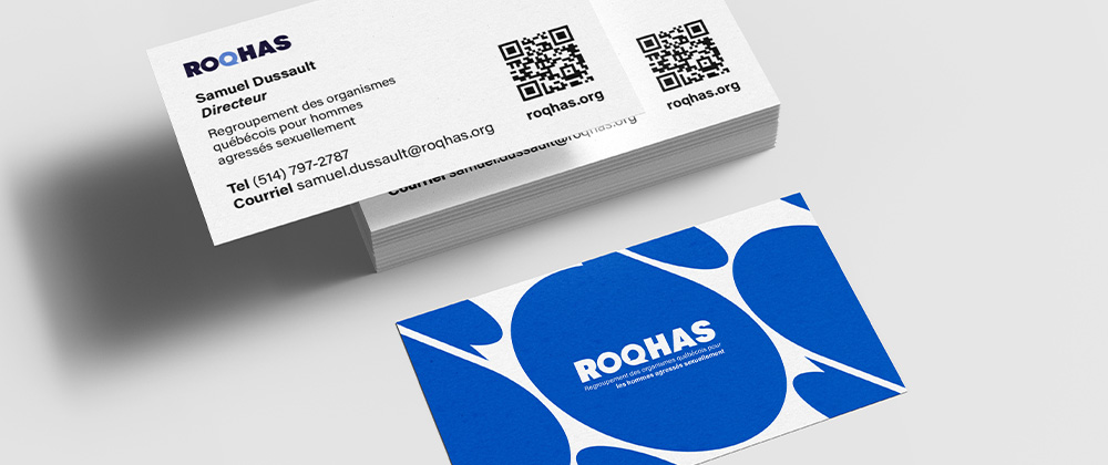 Logo ROQHAS, Regroupement des organismes québécois pour les hommes agressés sexuellement, design bleu et blanc